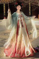 Blue/Pink High Waisted Print Embroidery Women's Classic Hanfu Dress Full Set